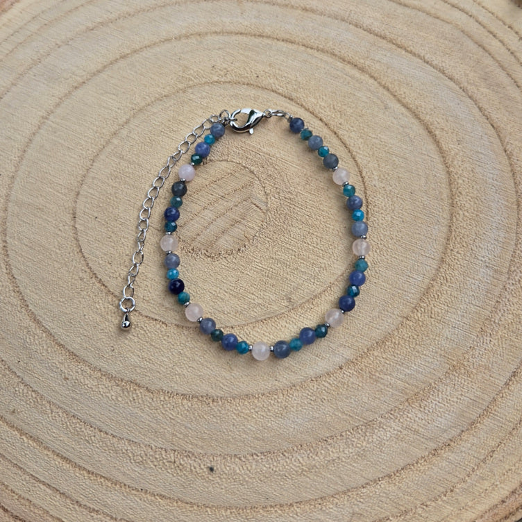 Aphrodite - Bracelet chainettes Apatite bleue et Quartz rose