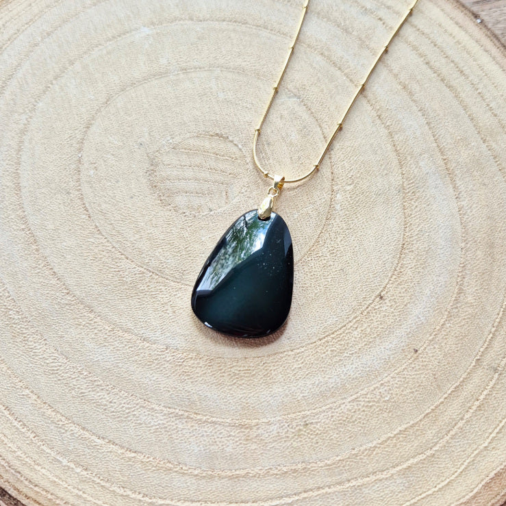 Collier en obsidienne œil céleste – pendentif en pierre naturelle sur chaîne acier inoxydable, bijou profond et protecteur