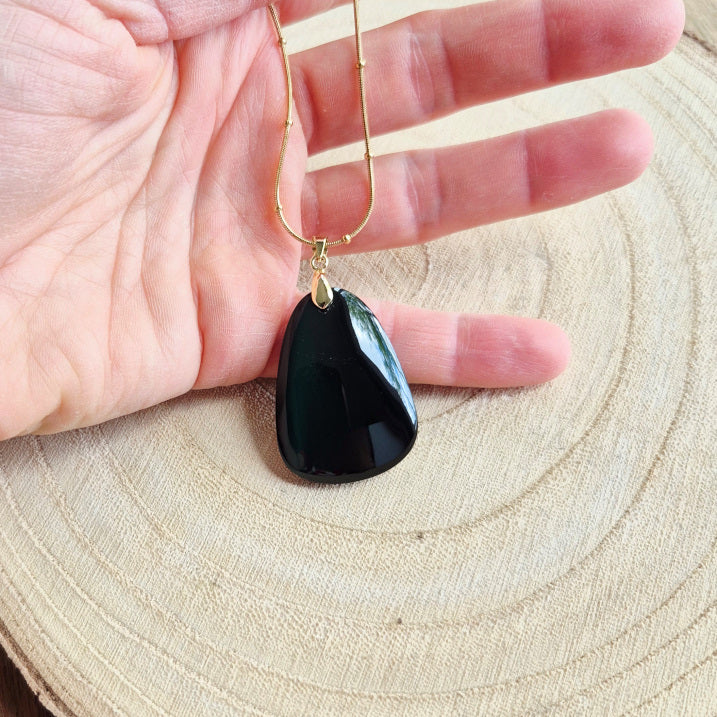 Collier en obsidienne œil céleste – pendentif en pierre naturelle sur chaîne acier inoxydable, bijou profond et protecteur