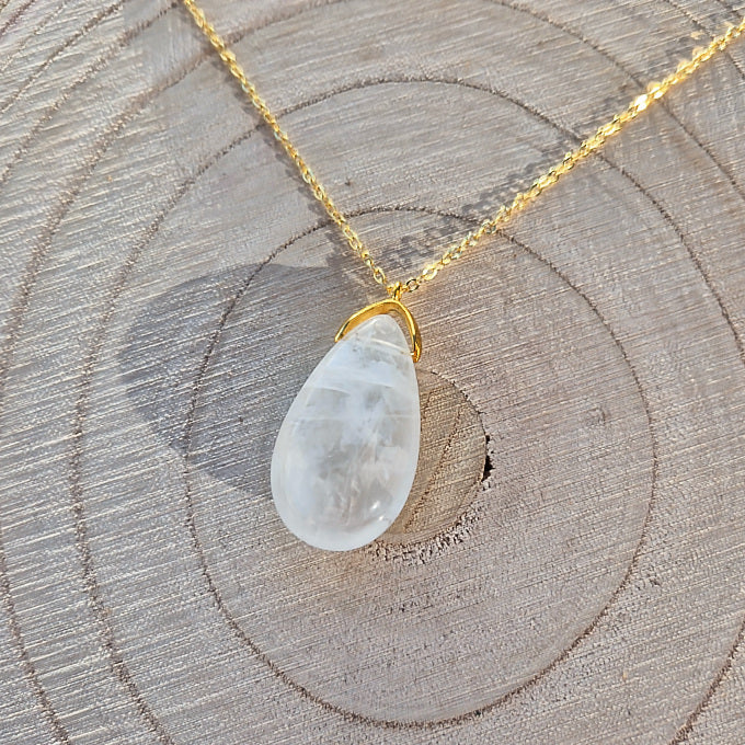 Collier Goutte Sautoir Pierre en Cristal de Roche A