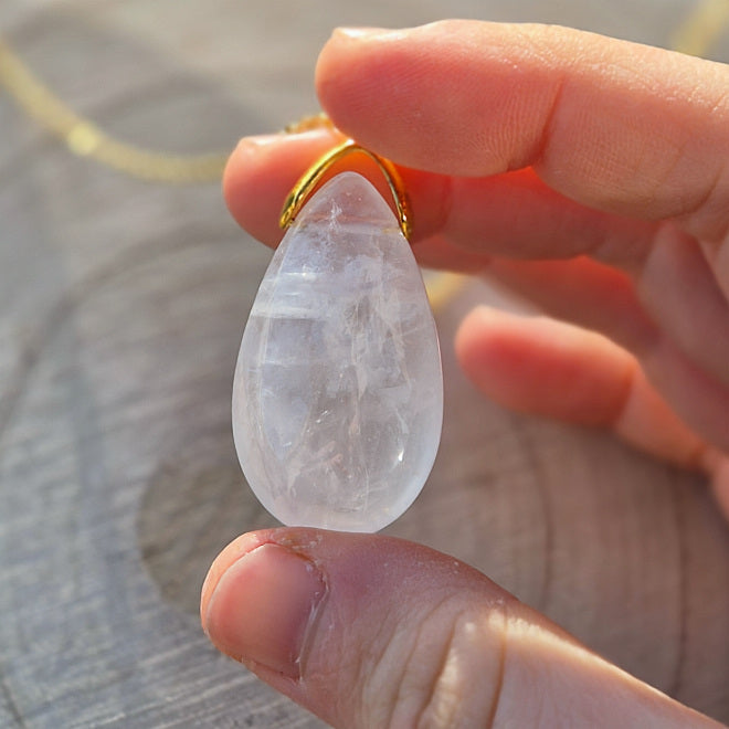 Collier Goutte Sautoir Pierre en Cristal de Roche A