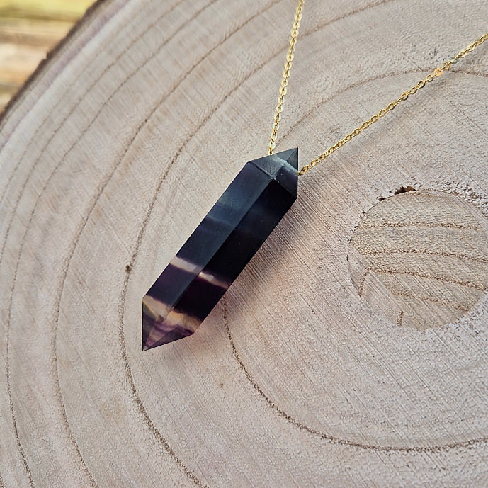 Collier Double Pointe en Fluorite Fermeture Reglable