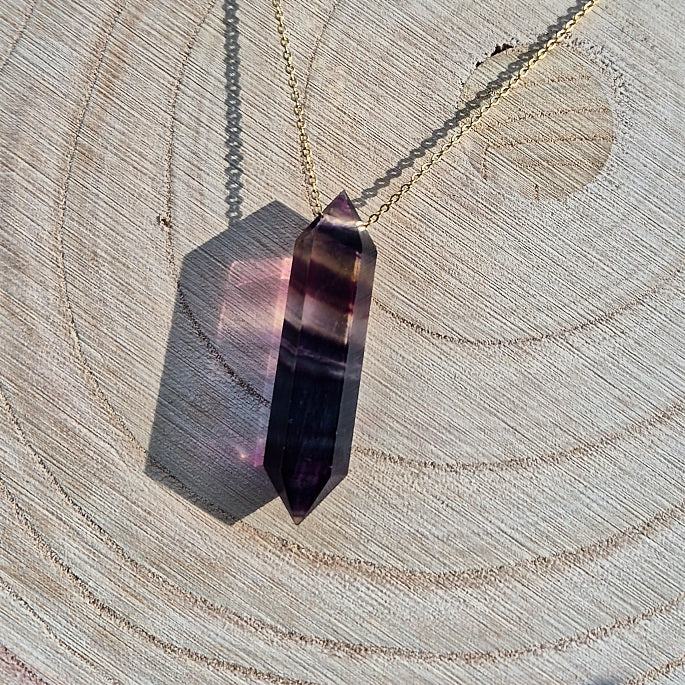 Collier Double Pointe en Fluorite Fermeture Reglable