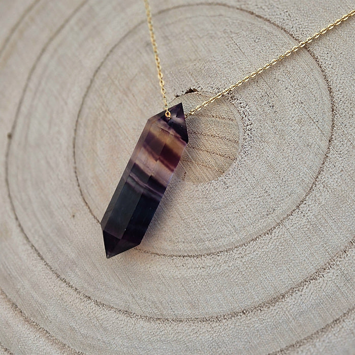Collier Double Pointe en Fluorite Fermeture Reglable