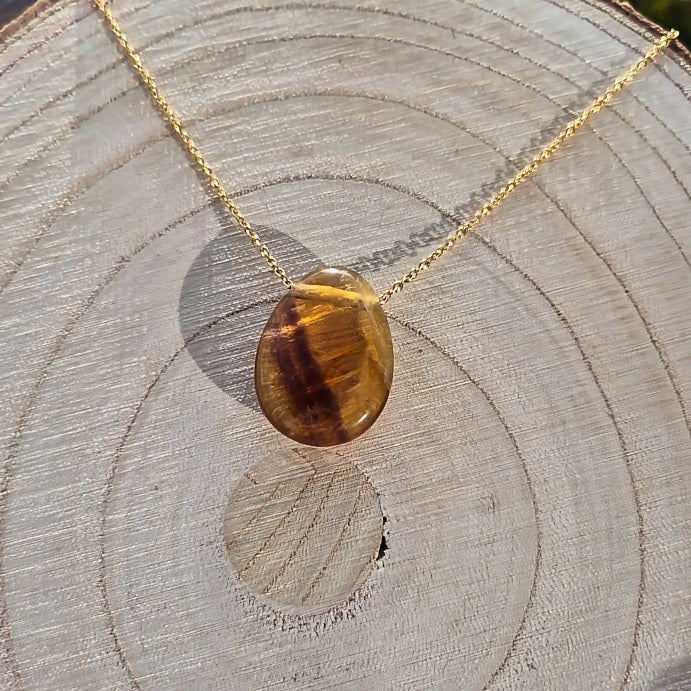 Collier Pierre Percée Fluorite Jaune de Chine A