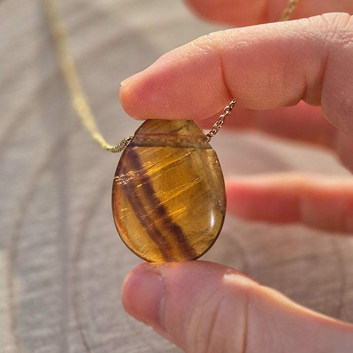 Collier Pierre Percée Fluorite Jaune de Chine A