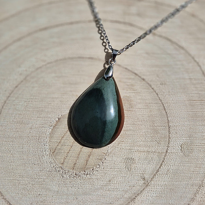 Collier Goutte Jaspe Polychrome Chaine couleur Argent
