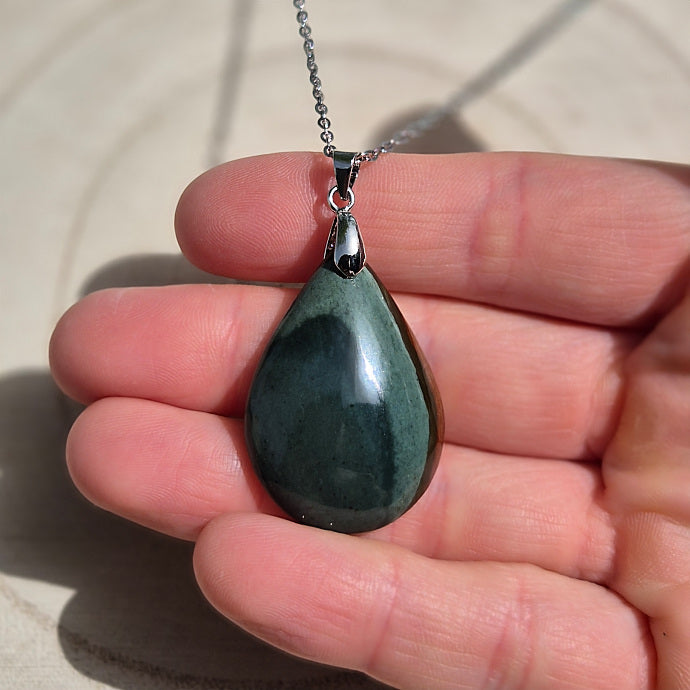 Collier Goutte Jaspe Polychrome Chaine couleur Argent