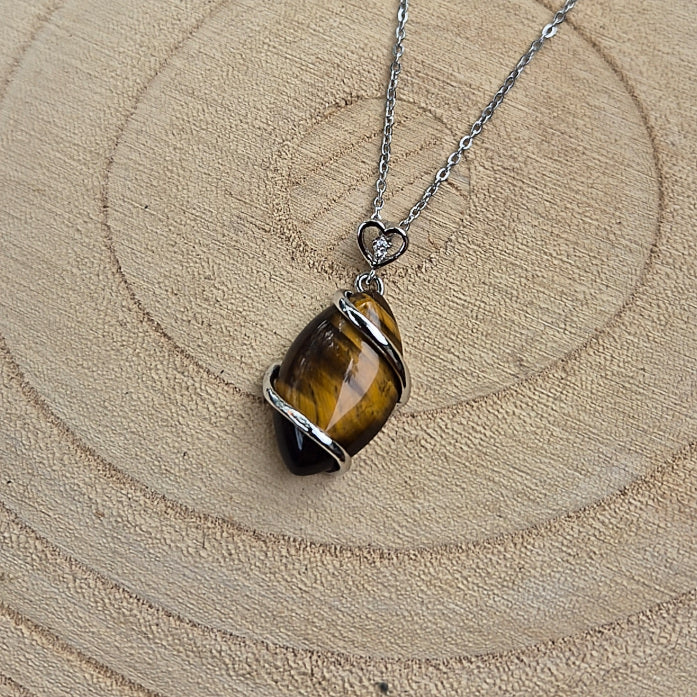 Collier en Oeil de Tigre - Chaine acier inoxydable - symbole de protection