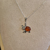 Collier Panda en Ambre - Bijou Argent 925 Rhodié