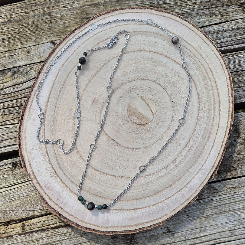 Eveil - Collier Sautoir Opale Dendritique et Emeraude