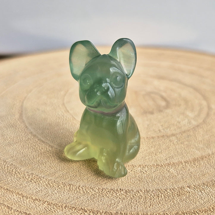 Figurine bulldog sculptée en fluorite verte naturelle de 4 cm, pierre décorative apaisante
