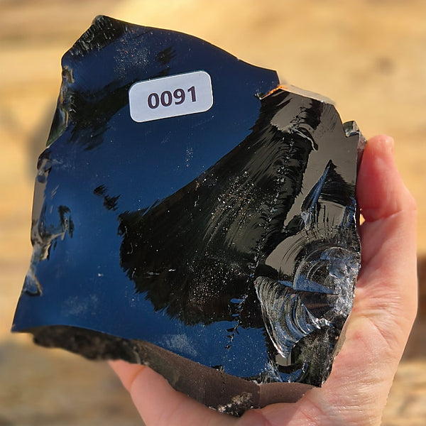 Pierre Numérotée Obsidienne Noire Brute AA Numéro 0091