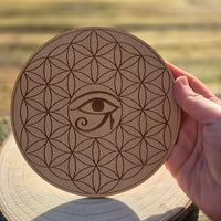 Plaque Fleur de Vie en Bois et Oeil d'Horus 15cm