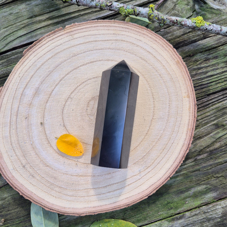 Pointe en shungite naturelle de Russie, 3 x 10 cm, pierre de protection, d’ancrage et de purification énergétique.