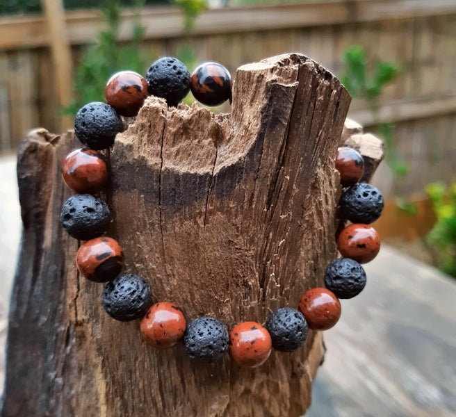 bracelet en obsidenne acajou et pierre de lave