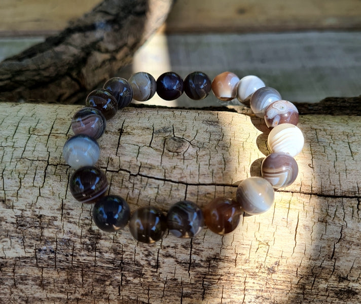 bracelet en agate du botswana perles de 10mm