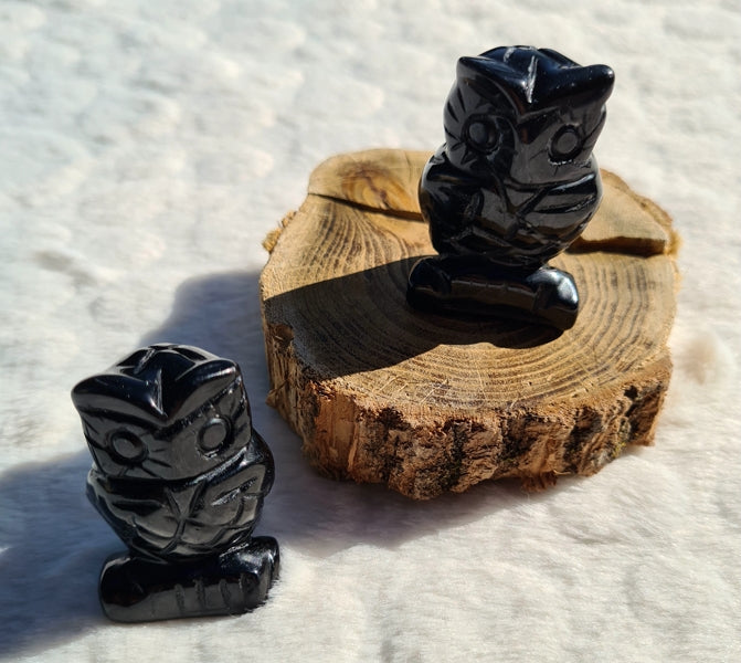 figurine chouette en obsidienne noire