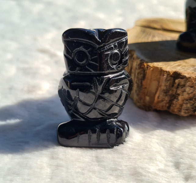 figurine chouette en obsidienne noire
