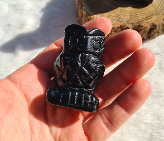 figurine chouette en obsidienne noire