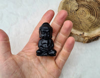 figurine bouddha indien en obsidienne noire