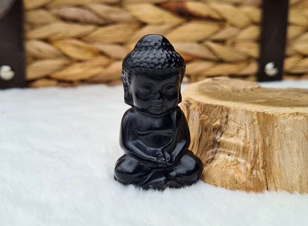 figurine bouddha indien en obsidienne noire